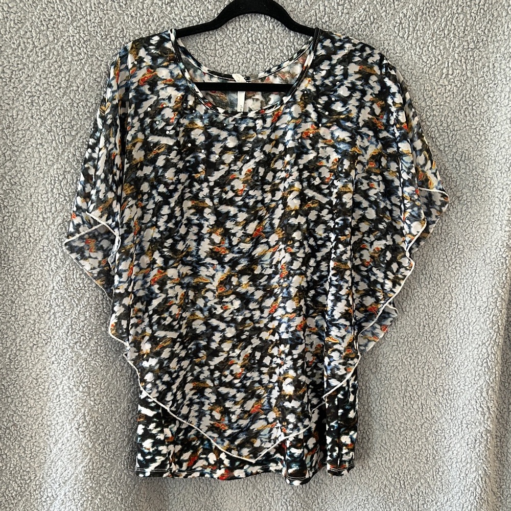 SD Collection Black Multi Abstract Draped Blouse
